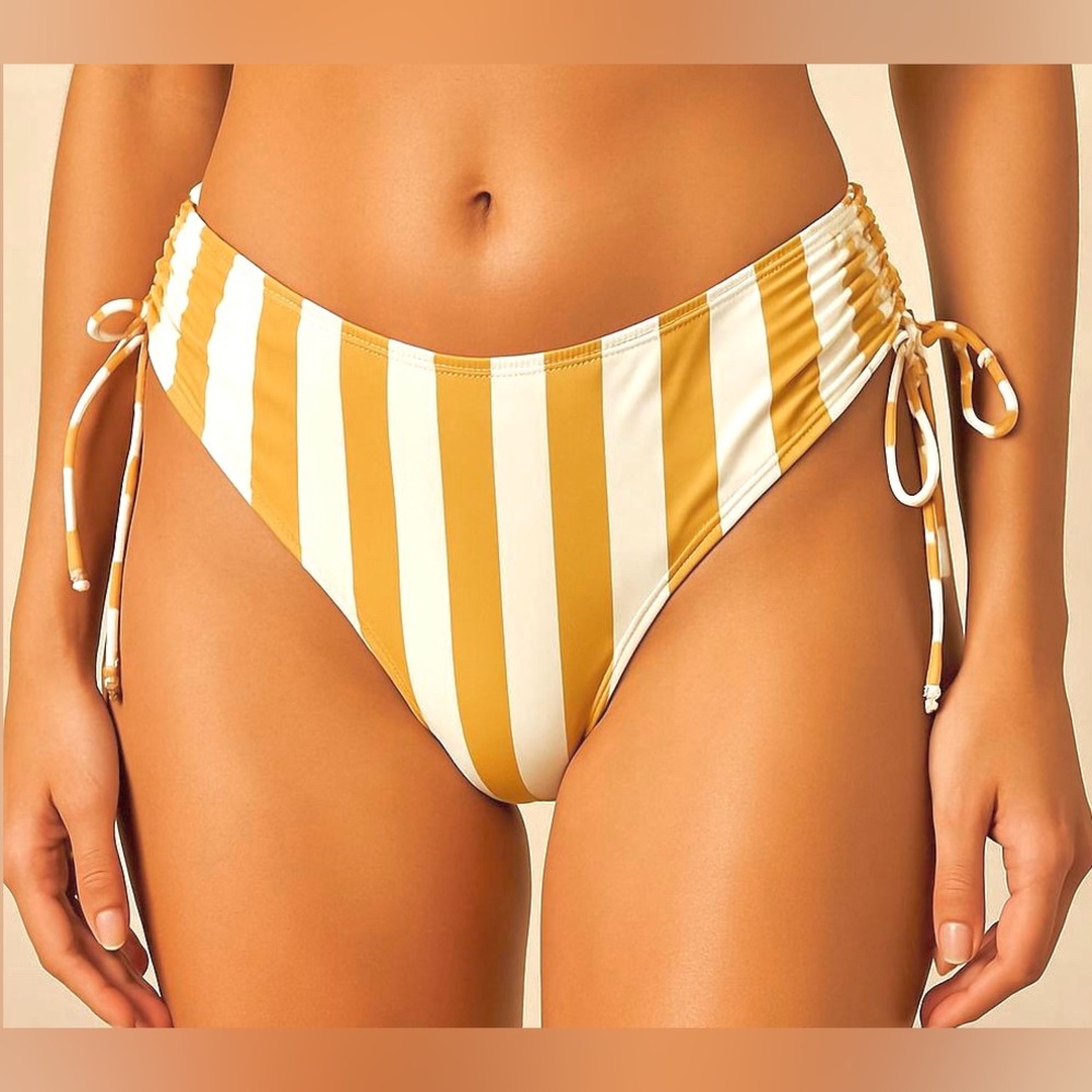 Aeropostale Hipster Mustard Yellow White Retro Striped SZ M Y2K Bikini Bottoms
